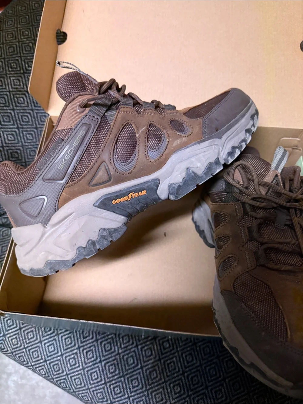 Skechers Men’s Brown and Gray Trail Sneakers with Goodyear Outsole